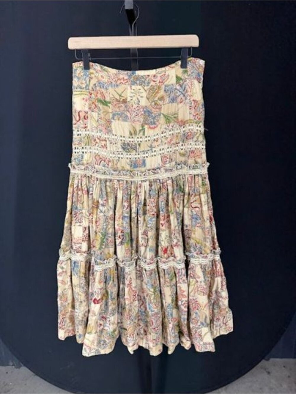 Ralph Lauren Polo Jeans Vintage Patchwork Tiered Boho Cottagecore Maxi Skirt